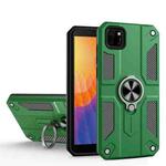 For Huawei Y5p Carbon Fiber Pattern PC + TPU Protective Case with Ring Holder(Dark Green)
