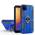 For Huawei Y5p Carbon Fiber Pattern PC + TPU Protective Case with Ring Holder(Dark Blue)