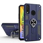 For Huawei Y6p Carbon Fiber Pattern PC + TPU Protective Case with Ring Holder(Sapphire Blue)