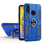 For Huawei Y6p Carbon Fiber Pattern PC + TPU Protective Case with Ring Holder(Dark Blue)