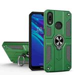 For Huawei Y6 (2019) Carbon Fiber Pattern PC + TPU Protective Case with Ring Holder(Dark Green)