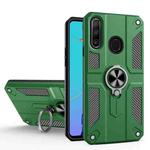 For Huawei P30 lite Carbon Fiber Pattern PC + TPU Protective Case with Ring Holder(Dark Green)