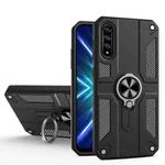 For Honor 9X Pro Carbon Fiber Pattern PC + TPU Protective Case with Ring Holder(Black)