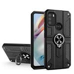 For Motorola Moto G60 Carbon Fiber Pattern PC + TPU Protective Case with Ring Holder(Black)