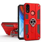 For Motorola Moto E7 Power Carbon Fiber Pattern PC + TPU Protective Case with Ring Holder(Red)