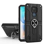 For Motorola Moto E7 Carbon Fiber Pattern PC + TPU Protective Case with Ring Holder(Black)