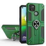 For Motorola Moto G9 Power Carbon Fiber Pattern PC + TPU Protective Case with Ring Holder(Dark Green)