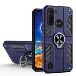 For Motorola Moto G8 Power Lite Carbon Fiber Pattern PC + TPU Protective Case with Ring Holder(Sapphire Blue)