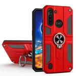 For Motorola Moto G8 Power Lite Carbon Fiber Pattern PC + TPU Protective Case with Ring Holder(Red)