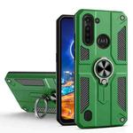 For Motorola Moto G8 Power Lite Carbon Fiber Pattern PC + TPU Protective Case with Ring Holder(Dark Green)