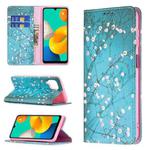 For Samsung Galaxy M32 Colored Drawing Pattern Invisible Magnetic Horizontal Flip PU Leather Case with Holder & Card Slots & Wallet(Plum Blossom)