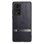 For Honor V40 5G Shang Rui Wood Grain Skin PU + TPU Shockproof Case(Black)