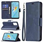 For OPPO A54 4G / 5G Retro Lambskin Texture Pure Color Horizontal Flip PU Leather Case with Holder & Card Slots & Wallet & Lanyard(Blue)