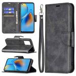 For OPPO A74 4G / F19 4G Retro Lambskin Texture Pure Color Horizontal Flip PU Leather Case with Holder & Card Slots & Wallet & Lanyard(Black)