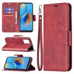 For OPPO A74 4G / F19 4G Retro Lambskin Texture Pure Color Horizontal Flip PU Leather Case with Holder & Card Slots & Wallet & Lanyard(Red)