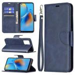 For OPPO A74 4G / F19 4G Retro Lambskin Texture Pure Color Horizontal Flip PU Leather Case with Holder & Card Slots & Wallet & Lanyard(Blue)