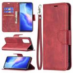 For OPPO Reno5 Pro 5G Retro Lambskin Texture Pure Color Horizontal Flip PU Leather Case with Holder & Card Slots & Wallet & Lanyard(Red)
