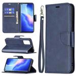 For OPPO Reno5 5G Retro Lambskin Texture Pure Color Horizontal Flip PU Leather Case with Holder & Card Slots & Wallet & Lanyard(Blue)