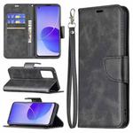For OPPO Reno6 5G Retro Lambskin Texture Pure Color Horizontal Flip PU Leather Case with Holder & Card Slots & Wallet & Lanyard(Black)