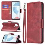 For OPPO Realme C21/C20 Retro Lambskin Texture Pure Color Horizontal Flip PU Leather Case with Holder & Card Slots & Wallet & Lanyard(Red)