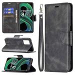 For OPPO Realme 8 5G/Realme V13 5G Retro Lambskin Texture Pure Color Horizontal Flip PU Leather Case with Holder & Card Slots & Wallet & Lanyard(Black)