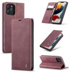 For iPhone 13 Pro Max CaseMe-013 Multifunctional Retro Frosted Horizontal Flip Leather Case with Card Slot & Holder & Wallet (Wine Red)