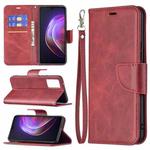 For vivo V21 Retro Lambskin Texture Pure Color Horizontal Flip PU Leather Case with Holder & Card Slots & Wallet & Lanyard(Red)