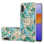 For Xiaomi Redmi 9A Electroplating Splicing Marble Flower Pattern TPU Shockproof Case with Rhinestone Ring Holder(Blue Flower)