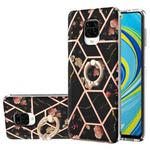 or Xiaomi Redmi Note 9S / Redmi Note 9 Pro / Redmi Note 9 Pro Max Electroplating Splicing Marble Flower Pattern TPU Shockproof Case with Rhinestone Ring Holder(Black Flower)