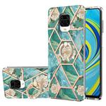 or Xiaomi Redmi Note 9S / Redmi Note 9 Pro / Redmi Note 9 Pro Max Electroplating Splicing Marble Flower Pattern TPU Shockproof Case with Rhinestone Ring Holder(Blue Flower)