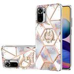For Xiaomi Redmi Note 10 Electroplating Splicing Marble Flower Pattern TPU Shockproof Case with Rhinestone Ring Holder(Imperial Crown)