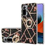 For Xiaomi Redmi Note 10 Pro Max Electroplating Splicing Marble Flower Pattern TPU Shockproof Case with Rhinestone Ring Holder(Black Flower)