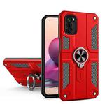 For Xiaomi Redmi Note 10 4G Carbon Fiber Pattern PC + TPU Protective Case with Ring Holder(Red)