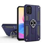 For Xiaomi Redmi Note 10 5G Carbon Fiber Pattern PC + TPU Protective Case with Ring Holder(Sapphire Blue)