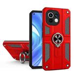 For Xiaomi Mi 11 Lite Carbon Fiber Pattern PC + TPU Protective Case with Ring Holder(Red)