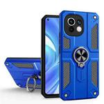 For Xiaomi Mi 11 Lite Carbon Fiber Pattern PC + TPU Protective Case with Ring Holder(Dark Blue)