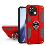 For Xiaomi Mi 11 Carbon Fiber Pattern PC + TPU Protective Case with Ring Holder(Red)