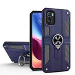 For Xiaomi Poco F3 Carbon Fiber Pattern PC + TPU Protective Case with Ring Holder(Sapphire Blue)