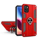 For Xiaomi Poco F3 Carbon Fiber Pattern PC + TPU Protective Case with Ring Holder(Red)