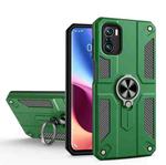 For Xiaomi Poco F3 Carbon Fiber Pattern PC + TPU Protective Case with Ring Holder(Dark Green)