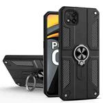 For Xiaomi Poco C3 Carbon Fiber Pattern PC + TPU Protective Case with Ring Holder(Black)