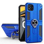 For Xiaomi Poco C3 Carbon Fiber Pattern PC + TPU Protective Case with Ring Holder(Dark Blue)
