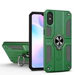 For Xiaomi Redmi 9A Carbon Fiber Pattern PC + TPU Protective Case with Ring Holder(Dark Green)