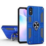 For Xiaomi Redmi 9A Carbon Fiber Pattern PC + TPU Protective Case with Ring Holder(Dark Blue)