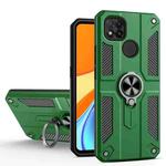 For Xiaomi Redmi 9C Carbon Fiber Pattern PC + TPU Protective Case with Ring Holder(Dark Green)