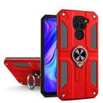 For Xiaomi Redmi Note 9 Carbon Fiber Pattern PC + TPU Protective Case with Ring Holder(Red)
