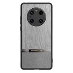 For Huawei Mate 40 Pro Shang Rui Wood Grain Skin PU + TPU Shockproof Case(Grey)