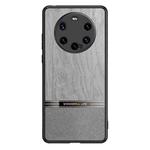 For Huawei Mate 40 Pro+ Shang Rui Wood Grain Skin PU + TPU Shockproof Case(Grey)