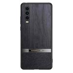 For Huawei P30 Shang Rui Wood Grain Skin PU + TPU Shockproof Case(Black)