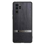 For Huawei P30 Pro Shang Rui Wood Grain Skin PU + TPU Shockproof Case(Black)